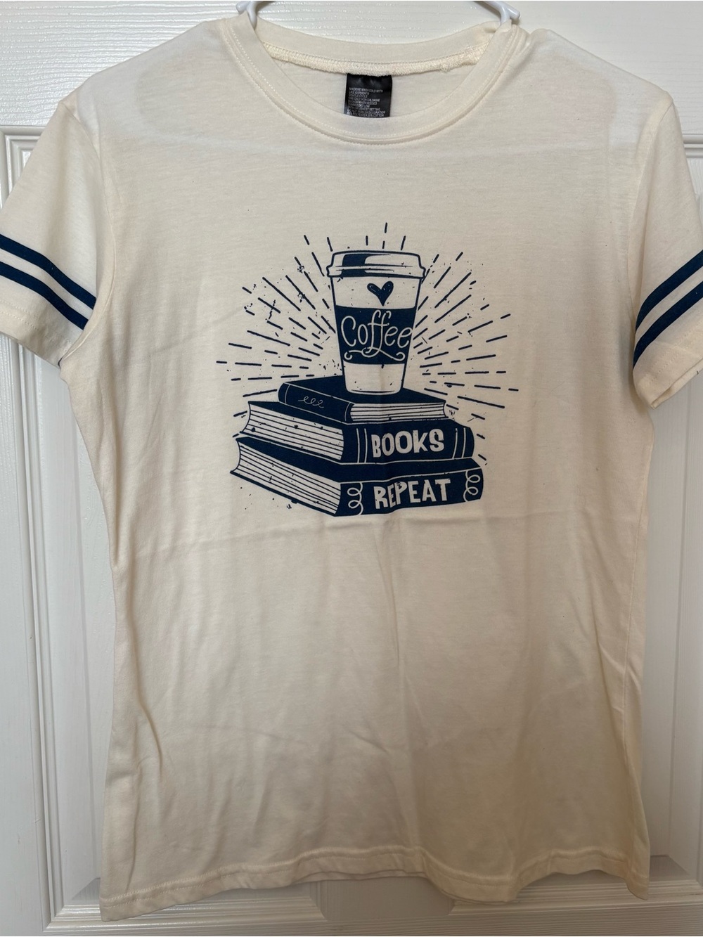 Coffee Books Repeat Graphic Tee - Cream & Navy